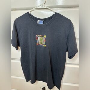 Black cactus embroidered crop top